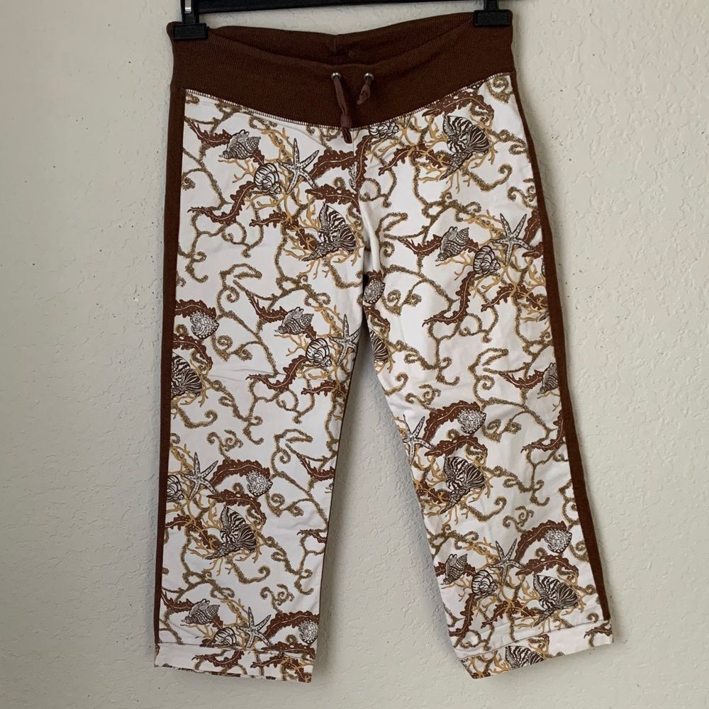 Nilla Shields Brown/White Cropped Wide Leg Drawstring Women’s Pants Size S